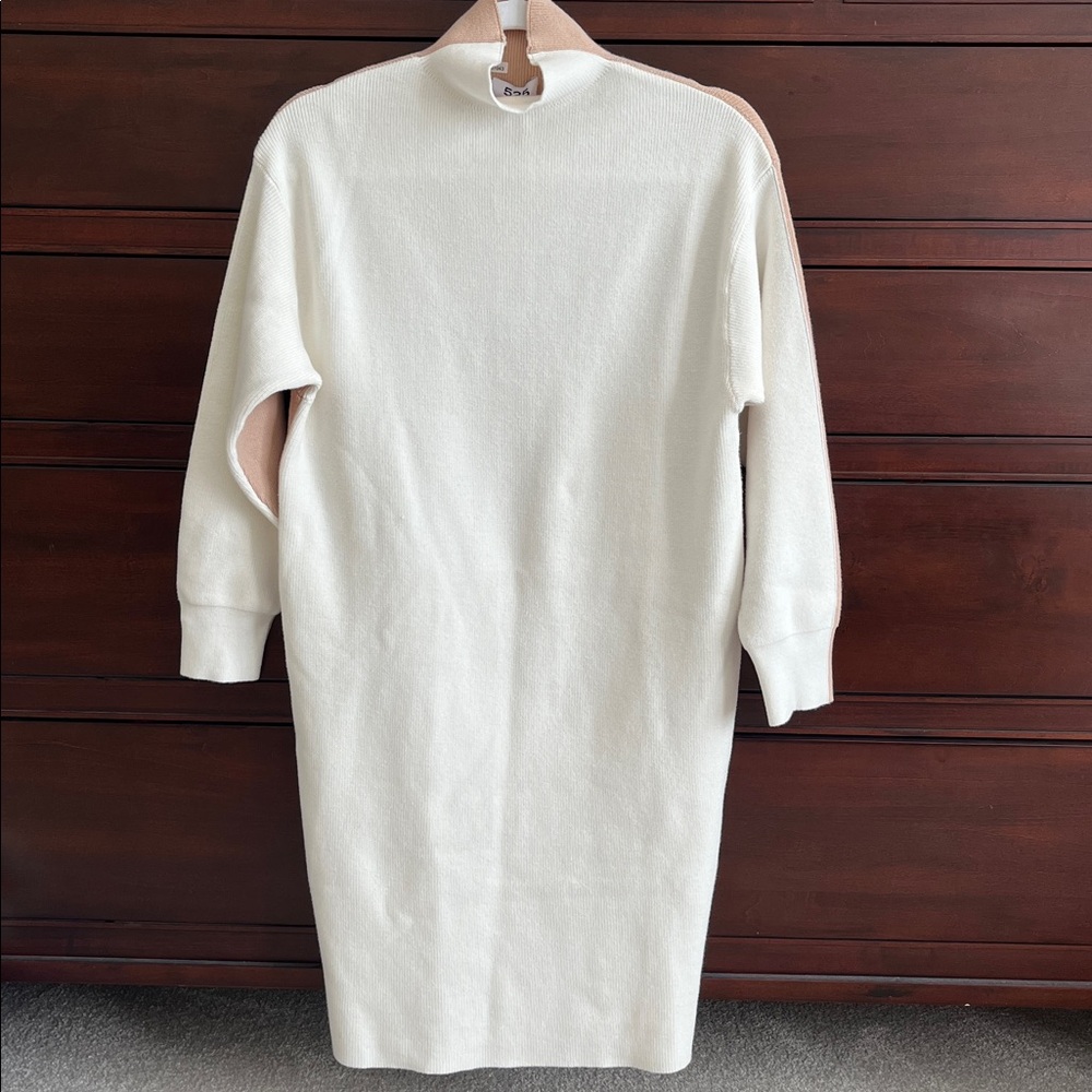 525 America BORN IN BKLYN Cream Mock Neck Knit Sweater Dress Small Brand New NWT